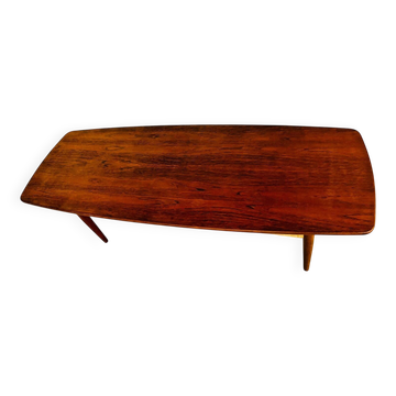Table basse vintage danoise en teck et rotin des années 1960