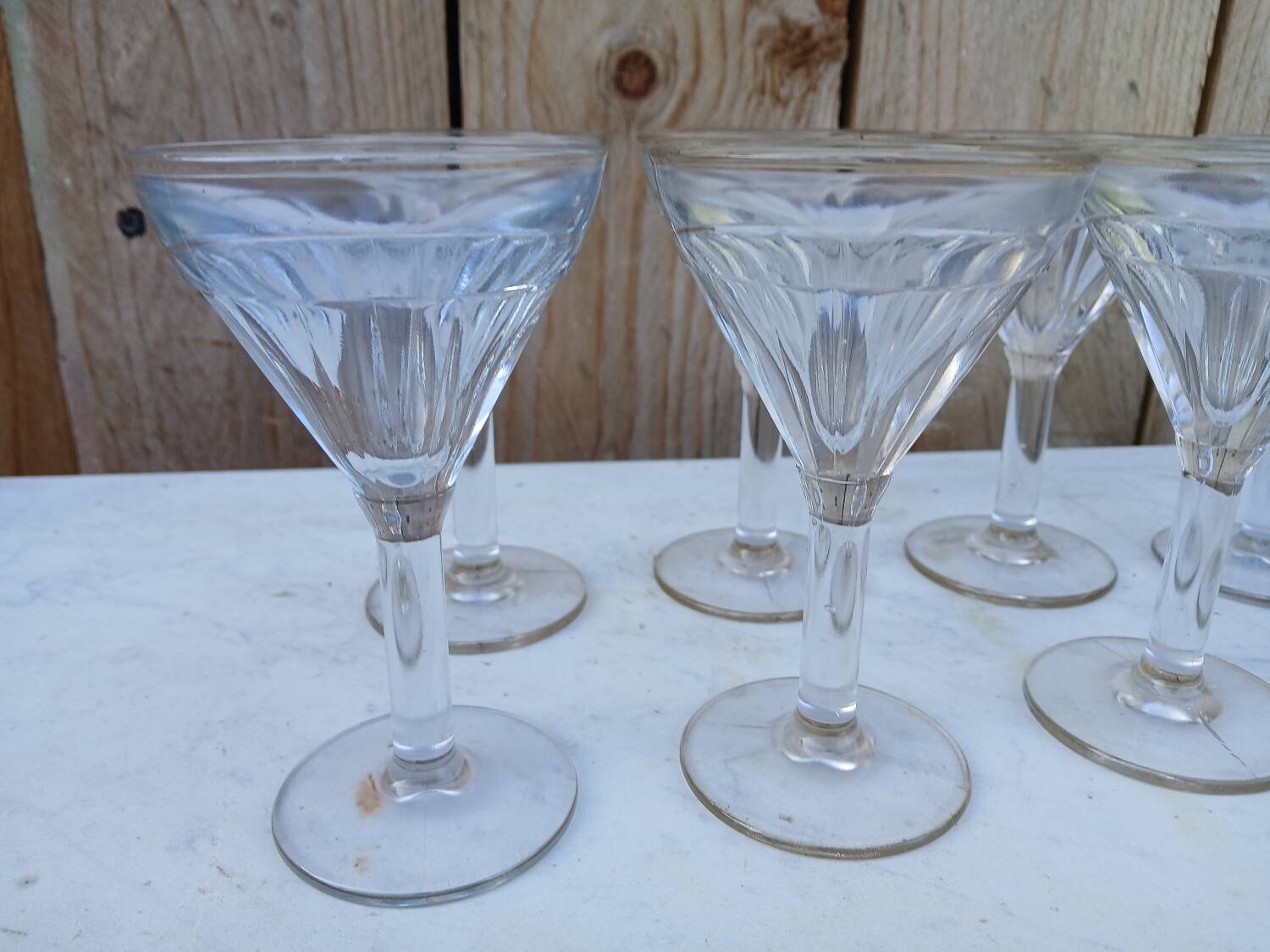 Set of 8 very thick antique stemmed glasses.
