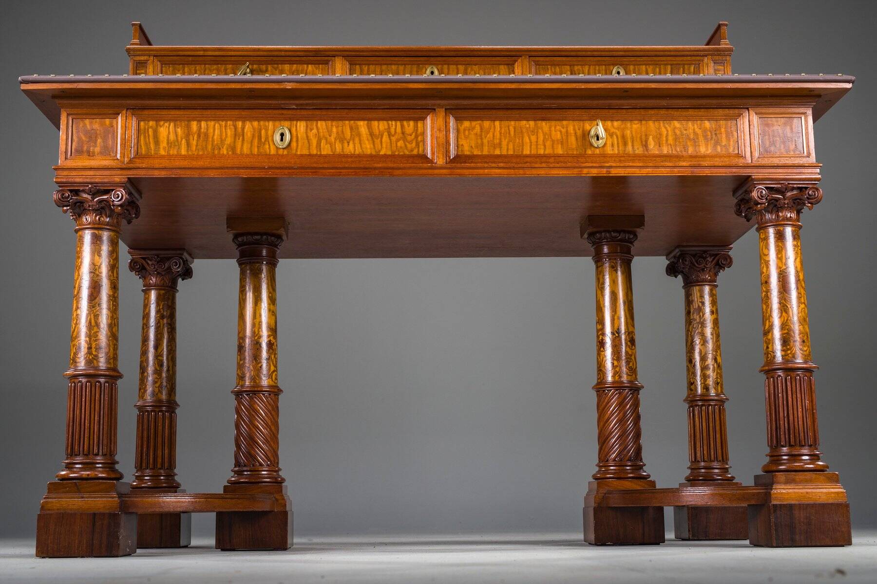 Wilhelmine secretary in walnut & exotic veneer with leather top