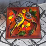 Wrought iron stool and Vallauris pottery signed Leduc.