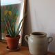 Eared beige sandstone pot