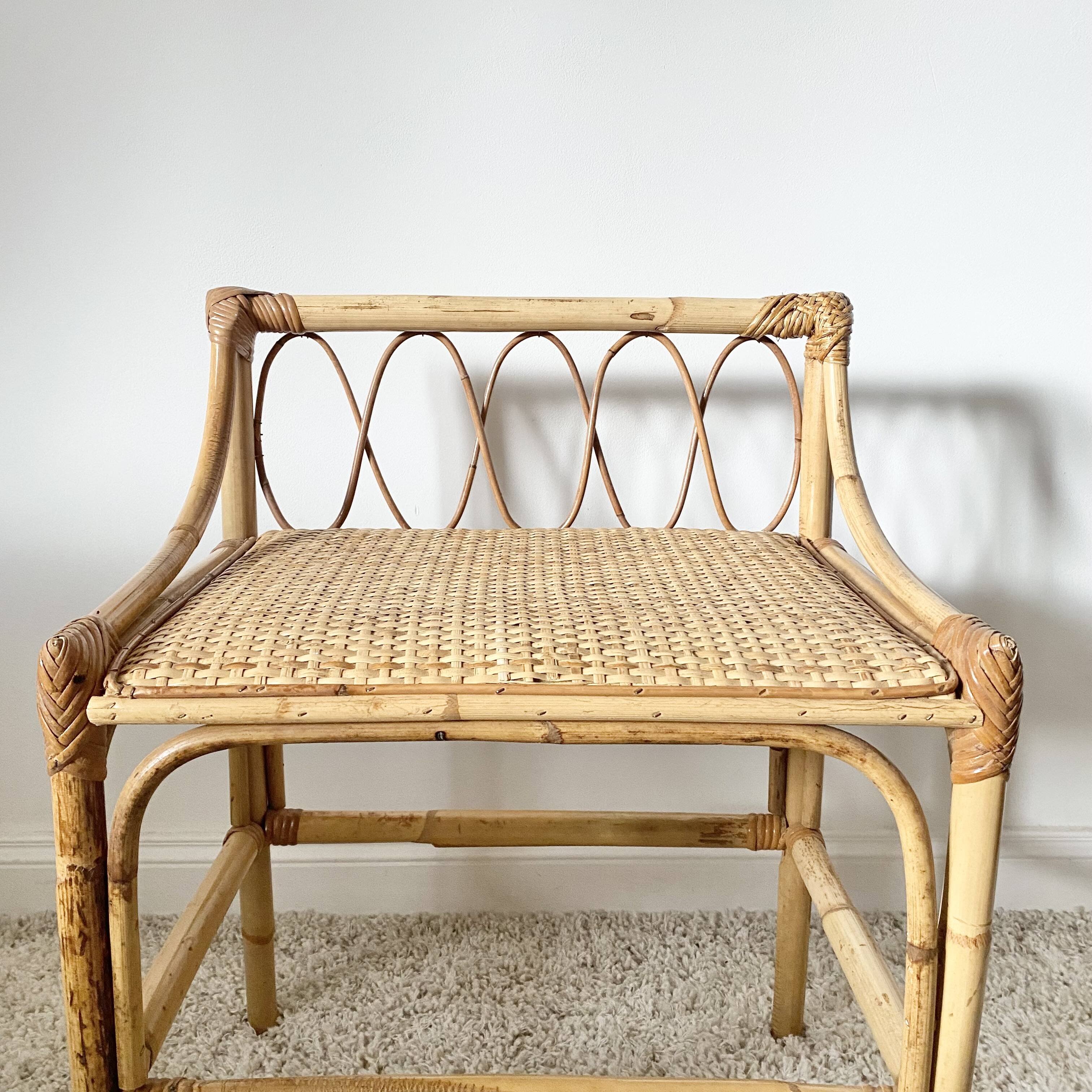 Vintage rattan desk with stool