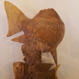 Wood carving duo of fish