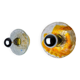 Pair of round wall lights by Murano Mazzega in frosted glass, Italy, 1970