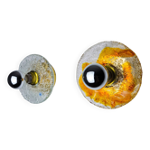 Pair of round wall lights by Murano Mazzega in frosted glass, Italy, 1970