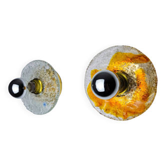 Pair of round wall lights by Murano Mazzega in frosted glass, Italy, 1970