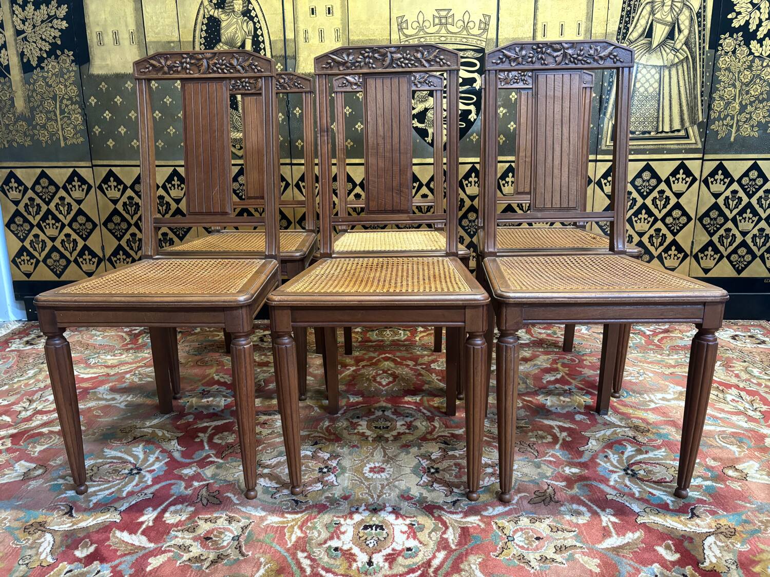 6 art deco cane chairs
