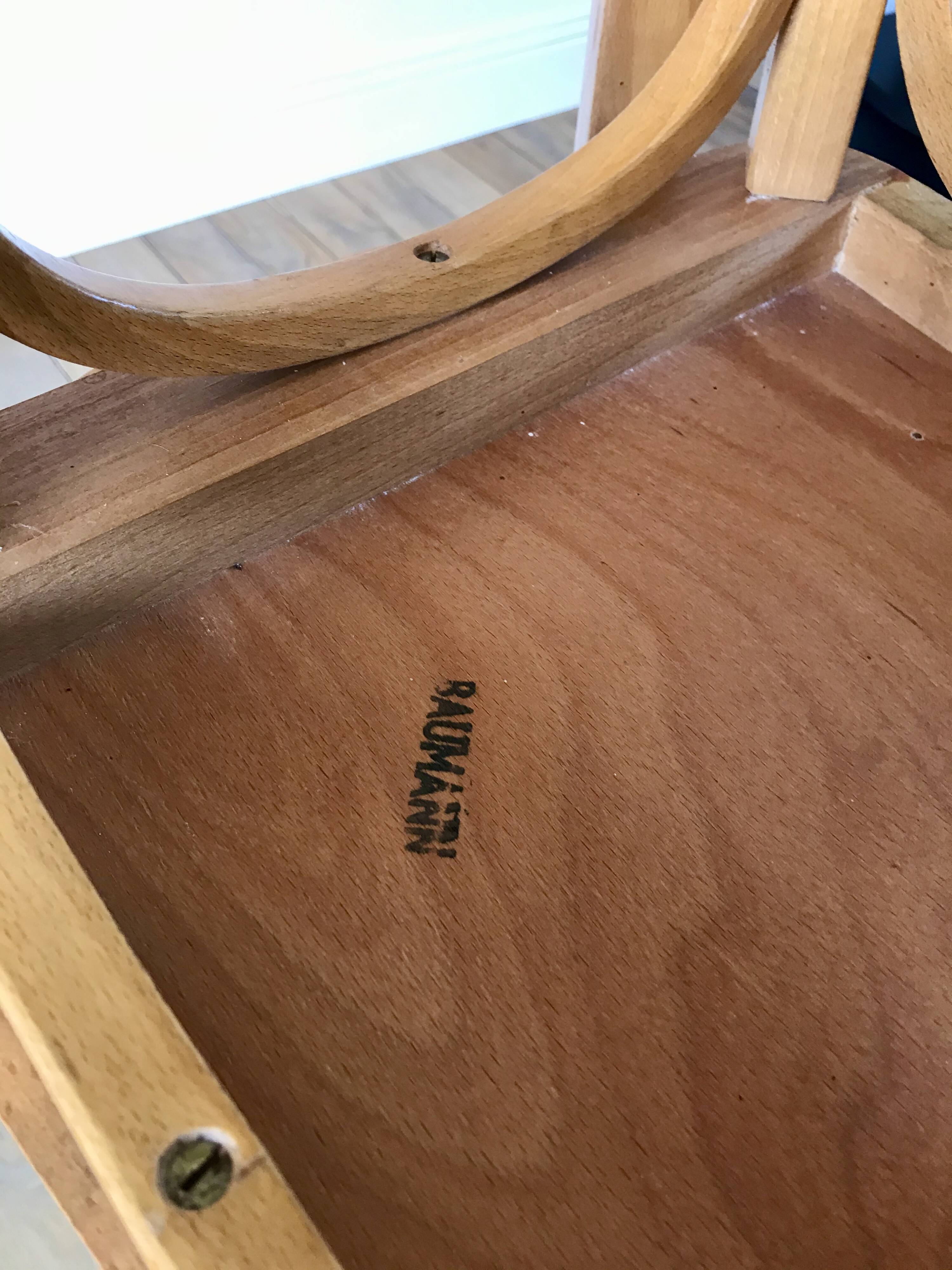 Set of 4 baumann bistro chairs in blond wood / honey stamped 40-50 years