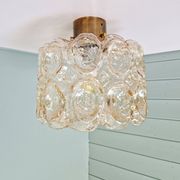 Brass and amber textured glass ceiling light, design by Helena Tynell, Limburg.