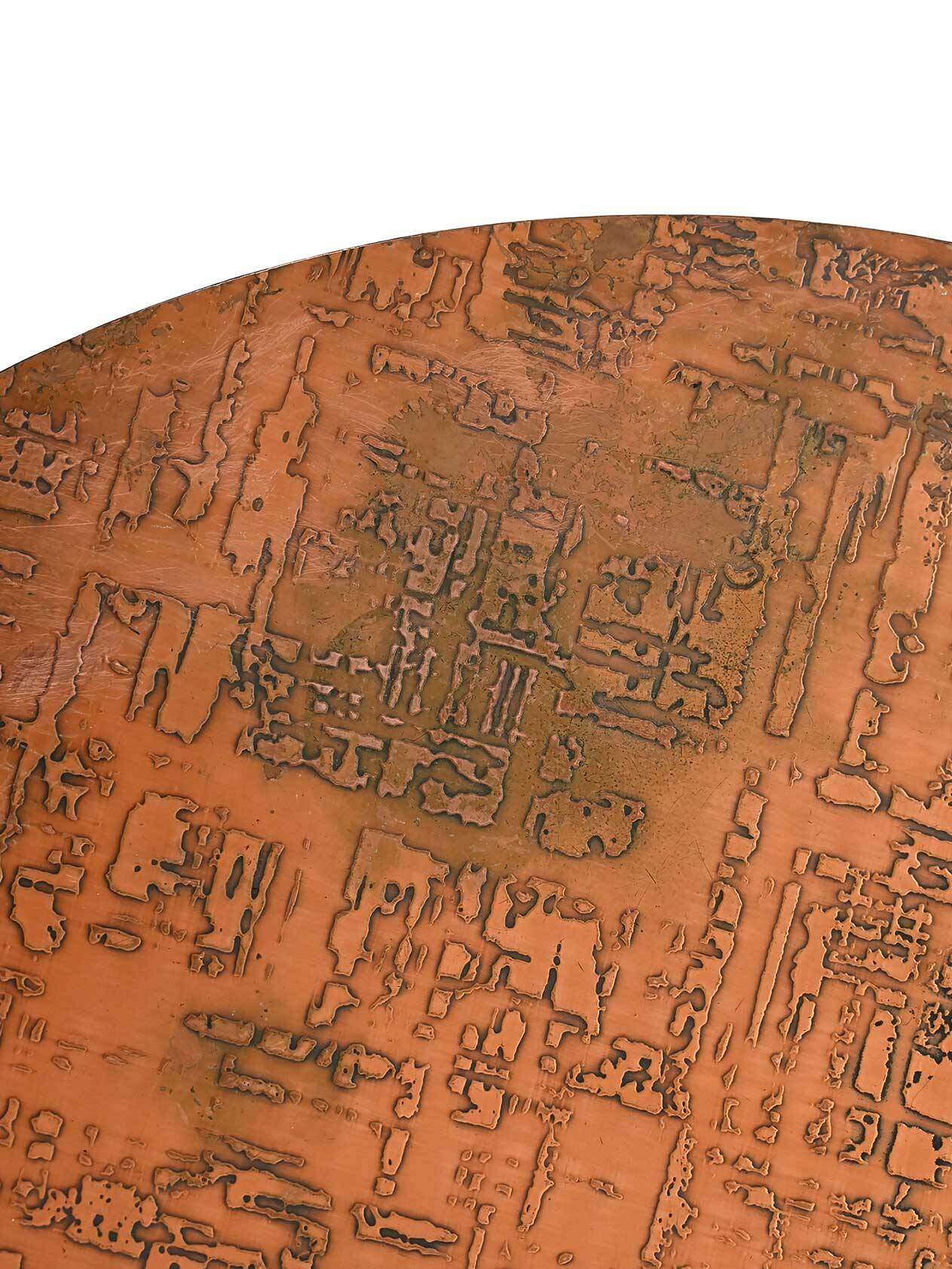 Scandinavian round bamboo and copper coffee table