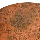 Scandinavian round bamboo and copper coffee table