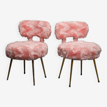 Pair of pink Pelfran moumoute chairs from the 60s and 70s