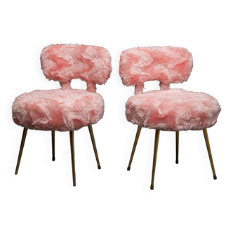 Pair of pink Pelfran moumoute chairs from the 60s and 70s