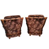 Poltrone bergère italiane in velluto e paglia di Vienna, anni '70, set di 2