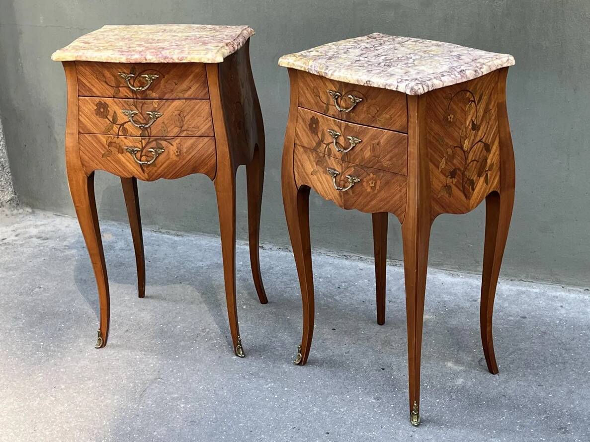 Pair of Louis XV style bedside tables in rosewood.