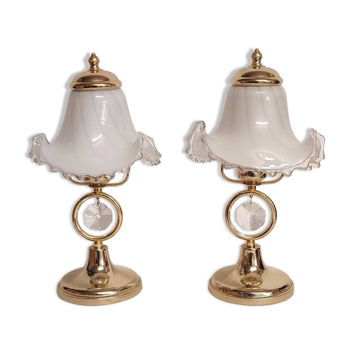 Par de lámparas de mesa de cristal de Murano. Italia,1970s.