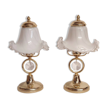 Par de lámparas de mesa de cristal de Murano. Italia,1970s.