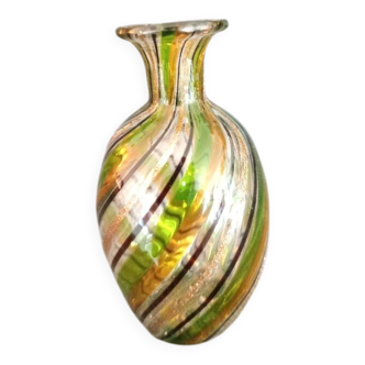 Antique miniature Murano glass vase with gold inclusions and a gold filigree decoration