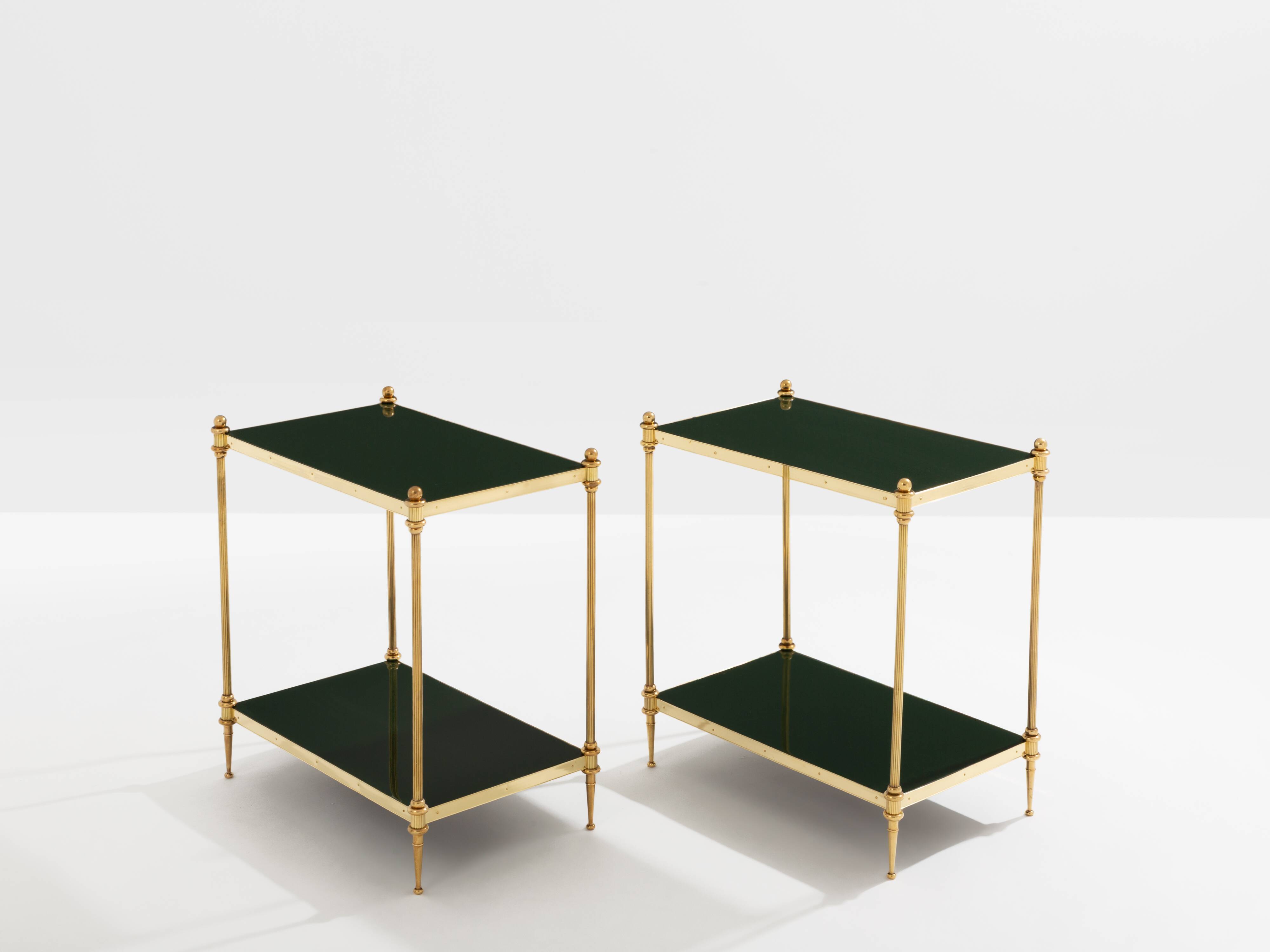 Pair of neoclassical lacquered brass side tables by Maison Jansen, 1970
