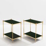 Pair of neoclassical lacquered brass side tables by Maison Jansen, 1970