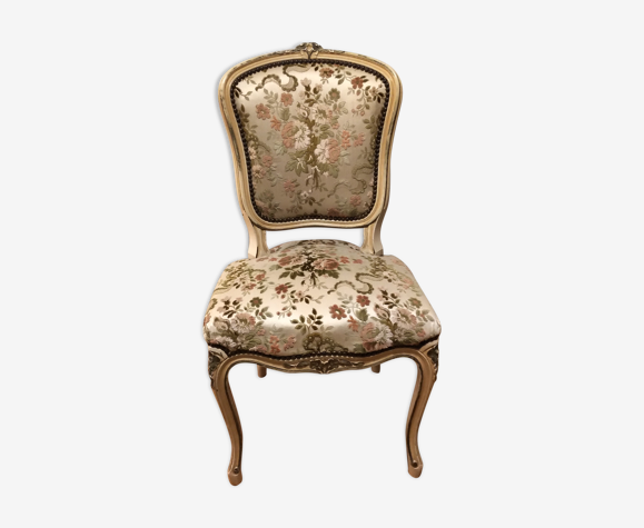 Chaise siège Louis XV couleur clair beige bois tapisserie