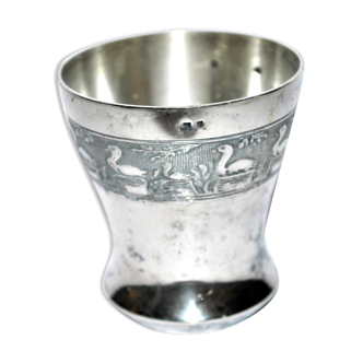 Vintage Timpani in Silver Metal - Children's Cup with Duck Decoration