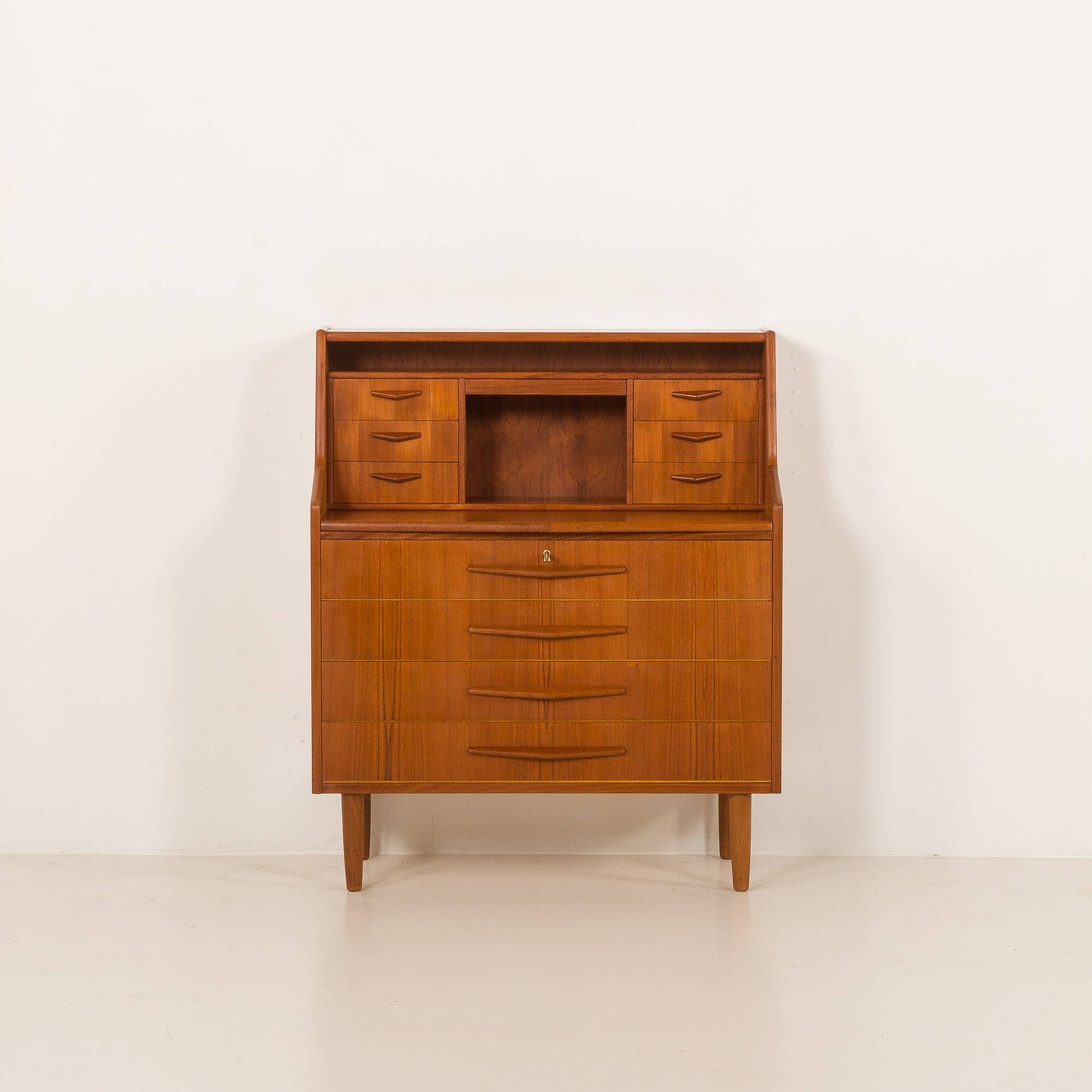 Danish teak mid century modern secretaire cabinet with a desk and vanity