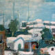 Village by the water, oil on panel signed Morabia.