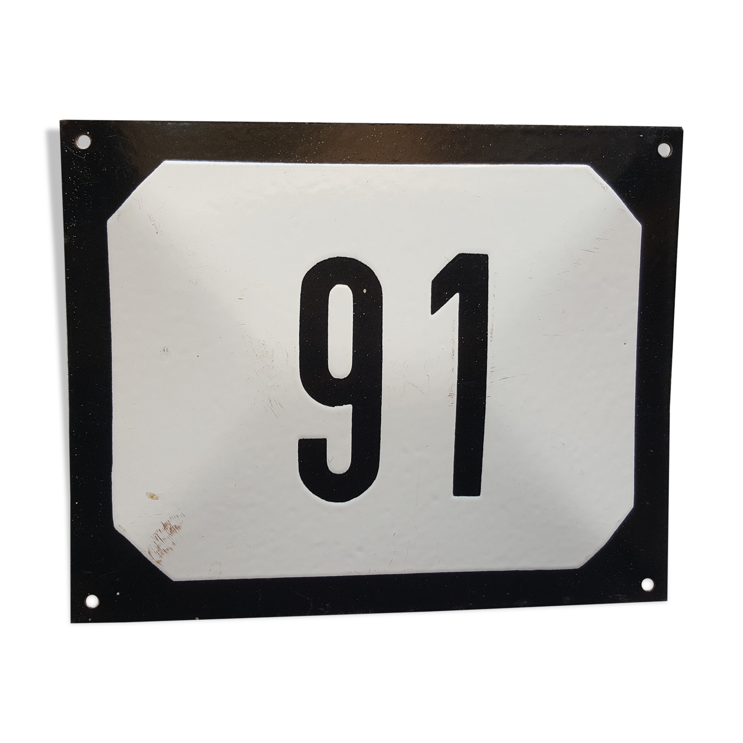 Plaque 25X20 cm émaillée bombée numéro de maison 91 industriel garage
