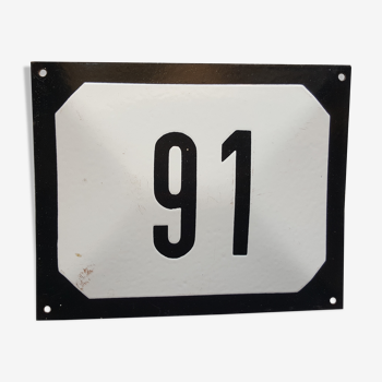 old plate 25X20 cm enamel bulging house number 91 industrial garage