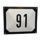 old plate 25X20 cm enamel bulging house number 91 industrial garage