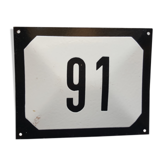 old plate 25X20 cm enamel bulging house number 91 industrial garage