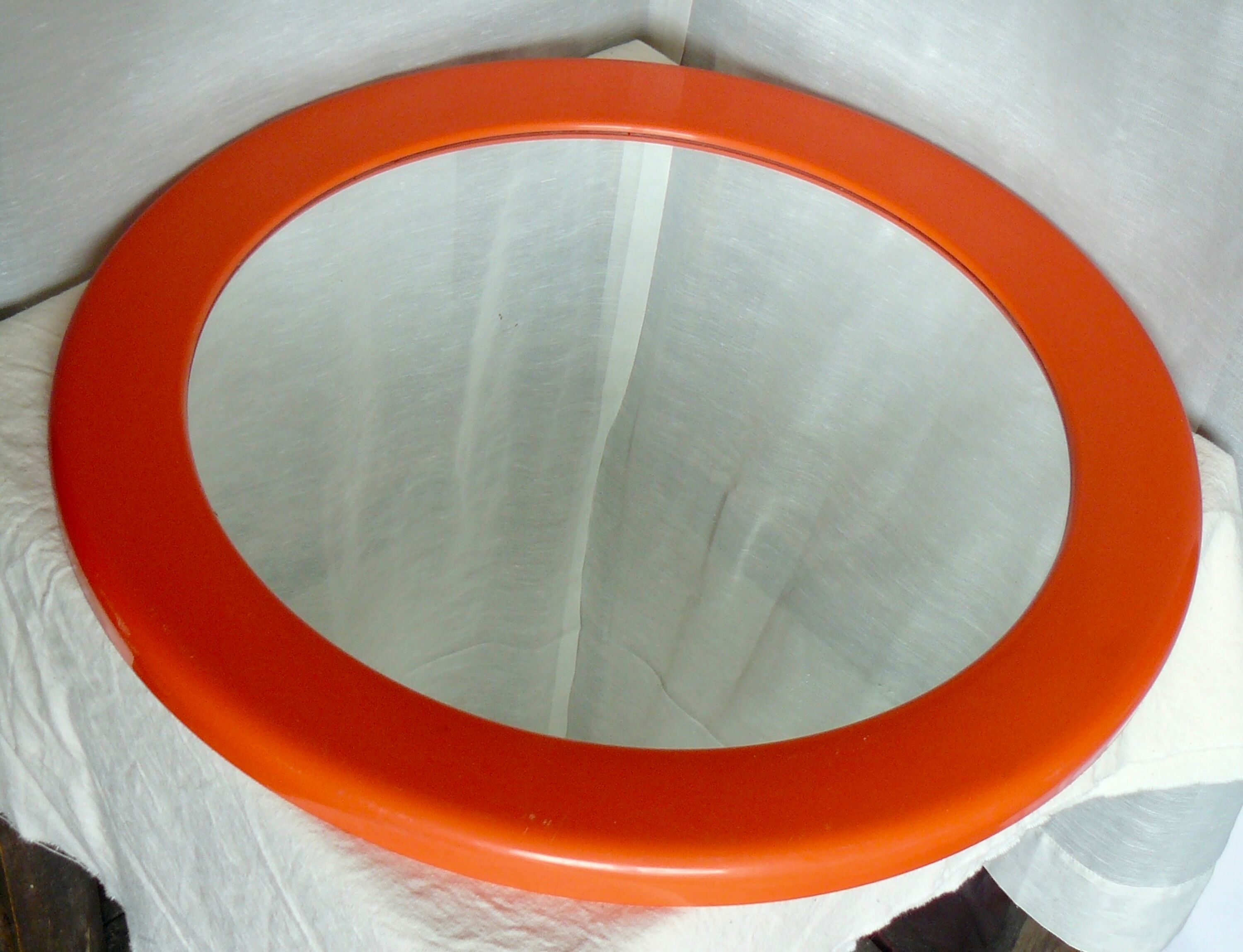 Round mirror Syla plastic orange vintage 1960-70