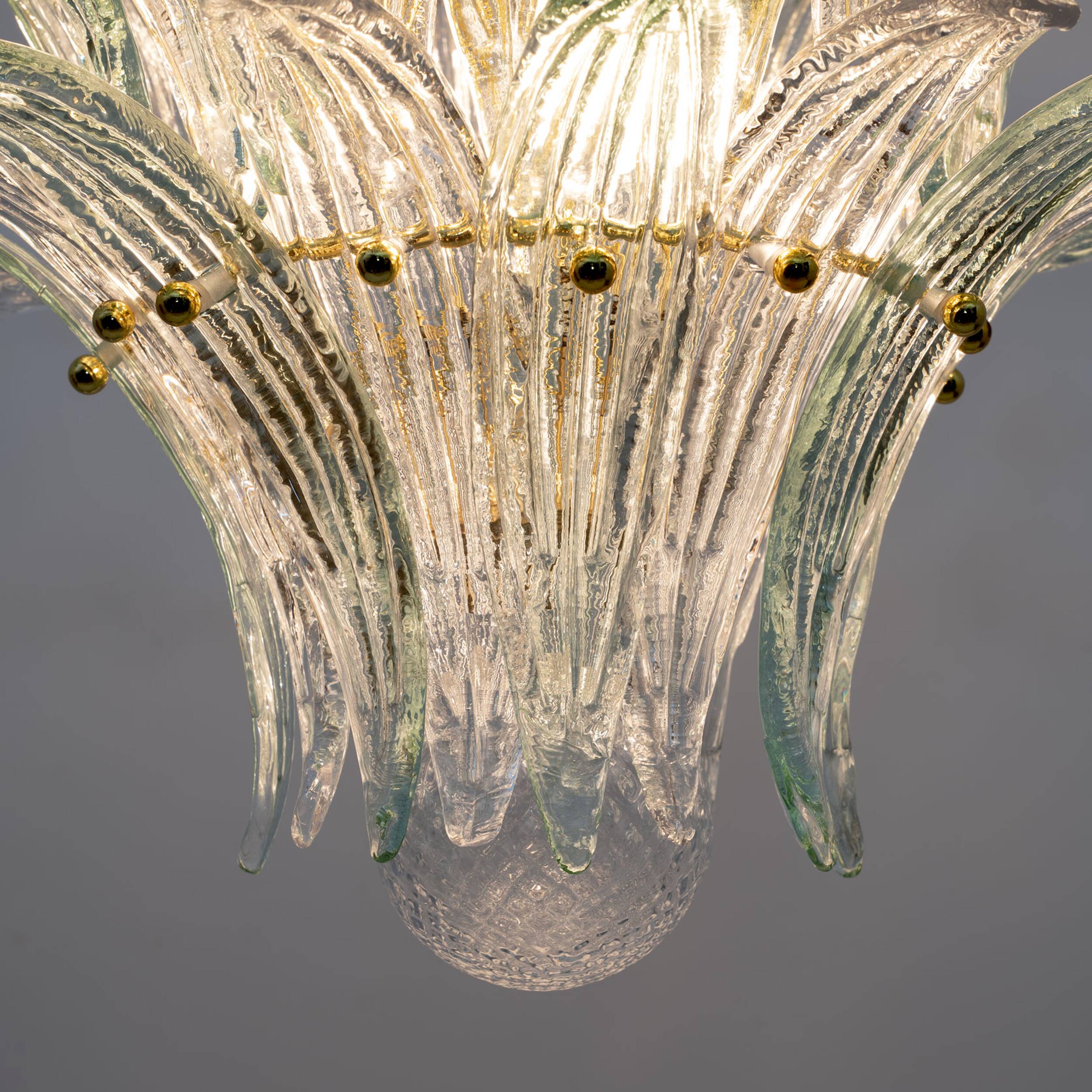 Mid-century Modern Italian Murano Glass and Brass Palmette Chandelier