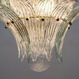 Mid-century Modern Italian Murano Glass and Brass Palmette Chandelier
