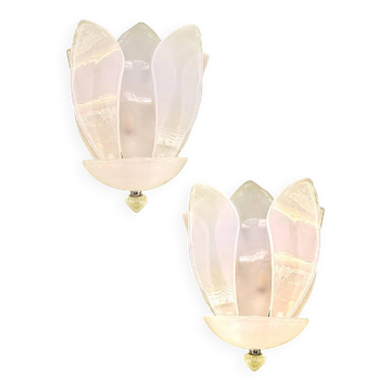 Contemporary Venetian Sanded Murano Glass Floreal Wall Sconces-Set of Two