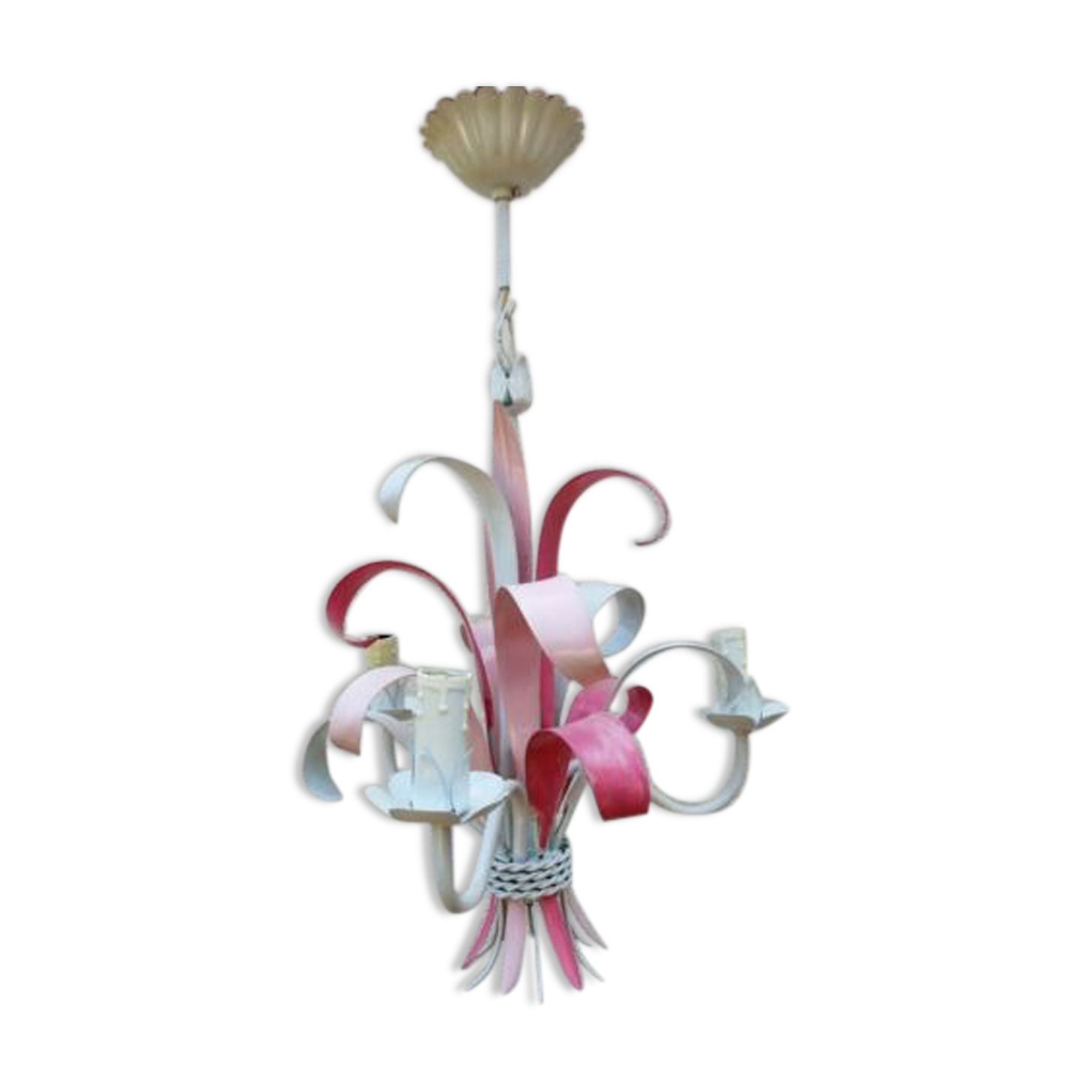 Chandelier metal flowers leaves shabby chic