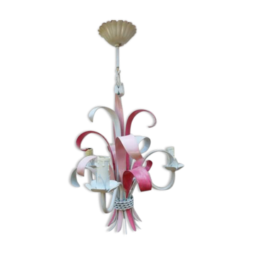 Chandelier metal flowers leaves shabby chic