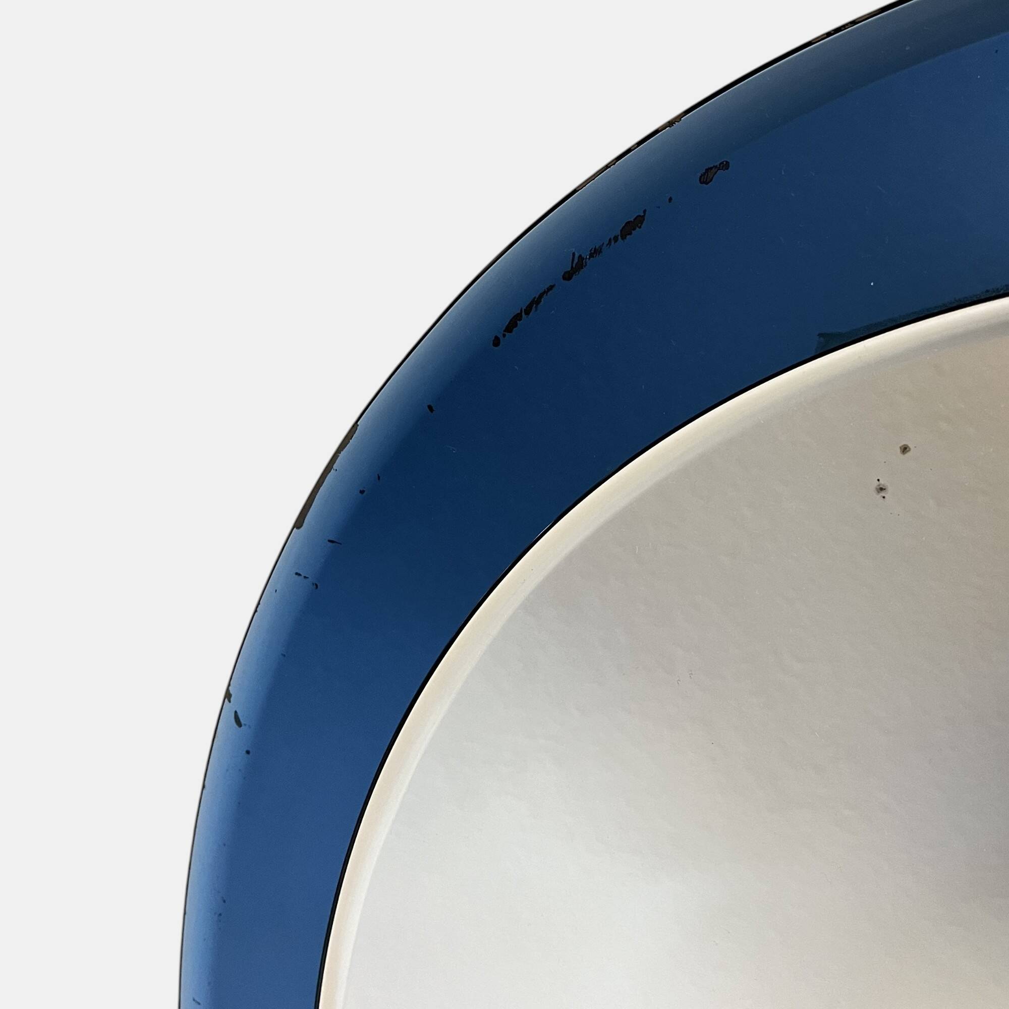Round double crystal mirror, blue background inspired by Fontana Arte.