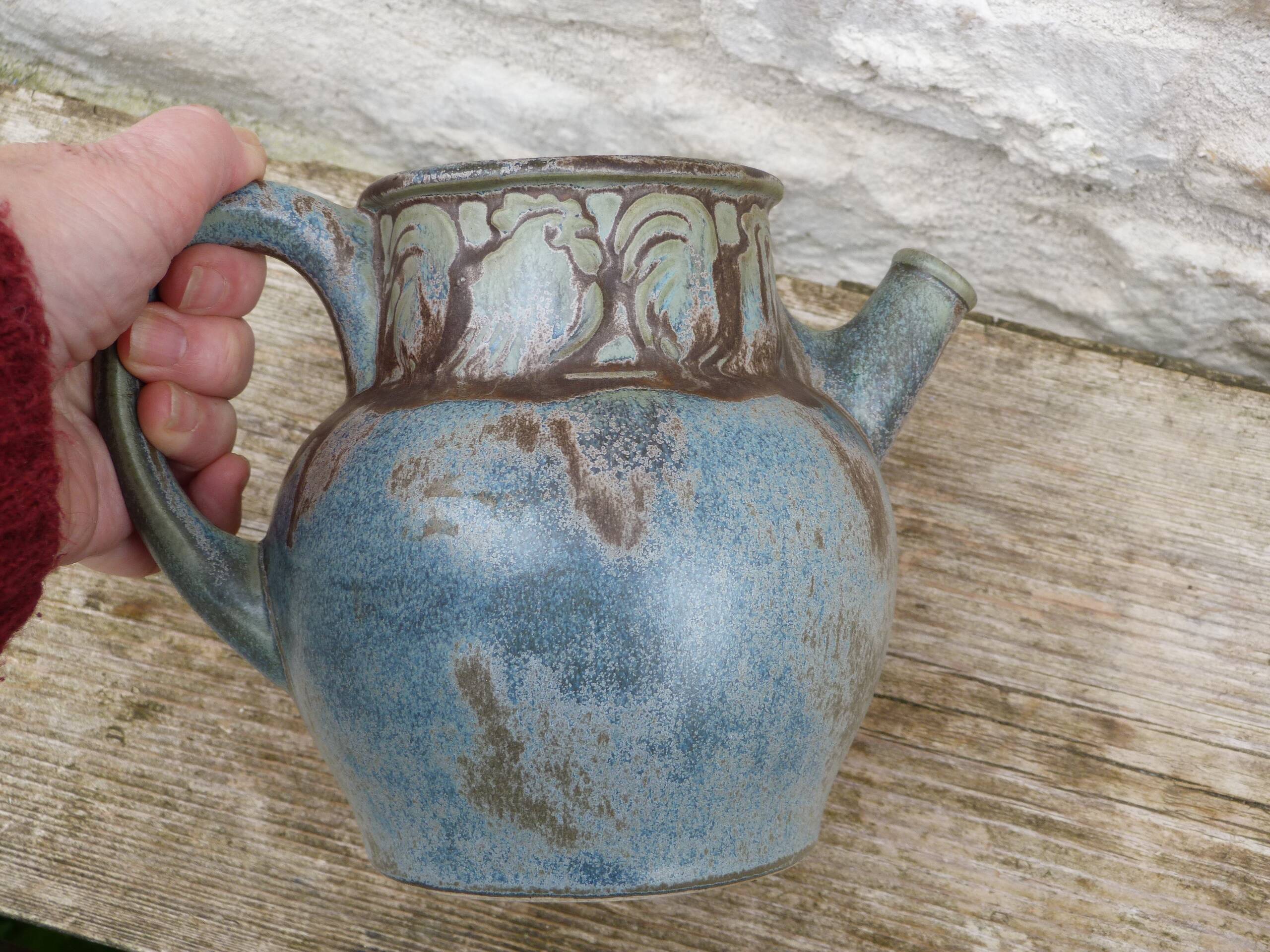 Art Nouveau stoneware pitcher signed Denbac