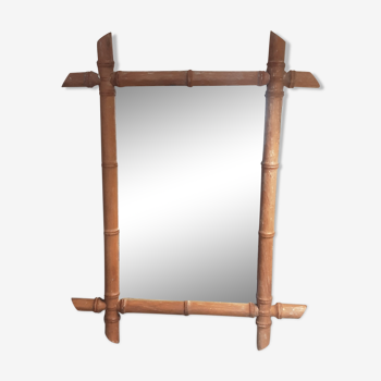 Miroir en chêne style bambou année 50 63 X 48 cm