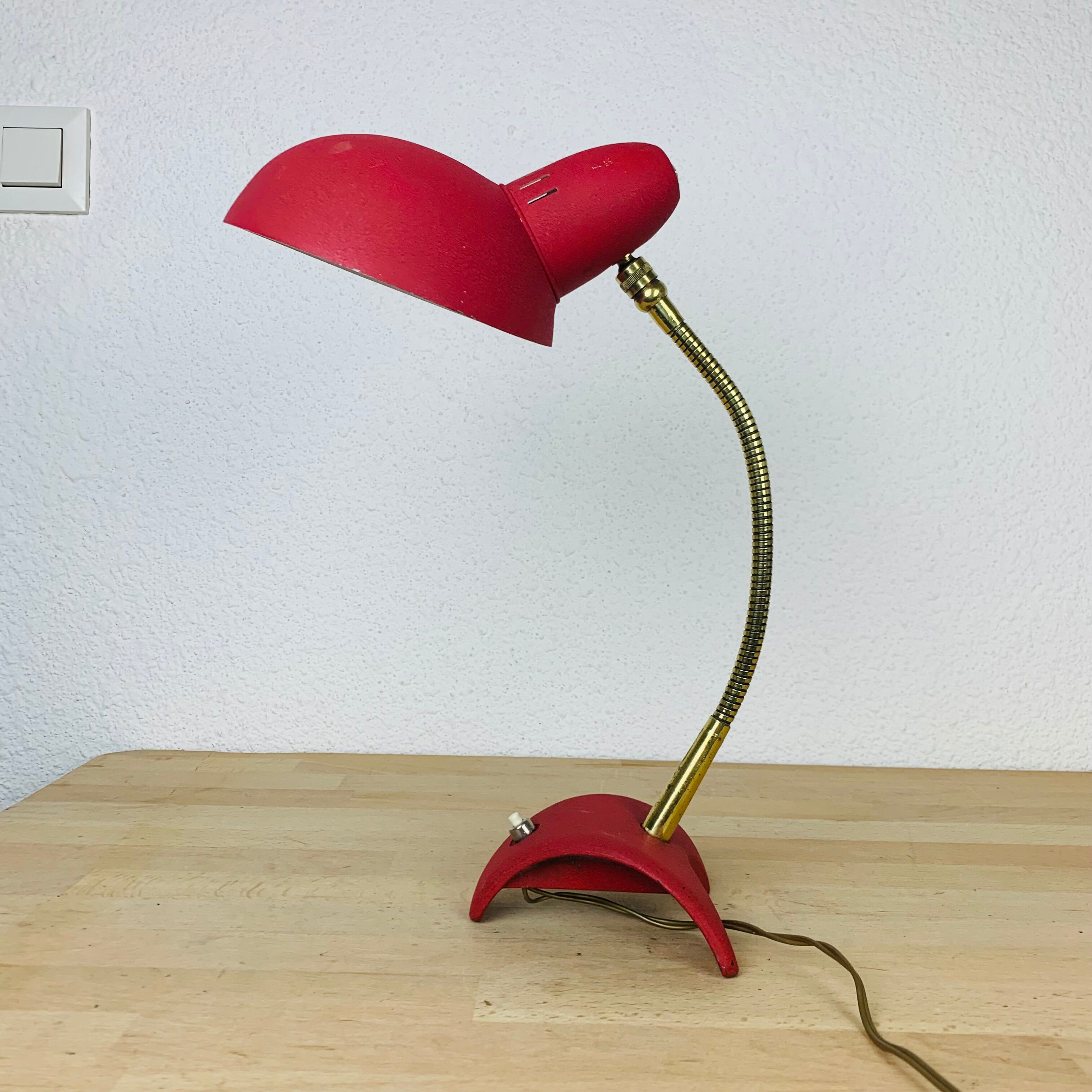 Pair of metal and brass lamps 50s Jean Boris Lacroix