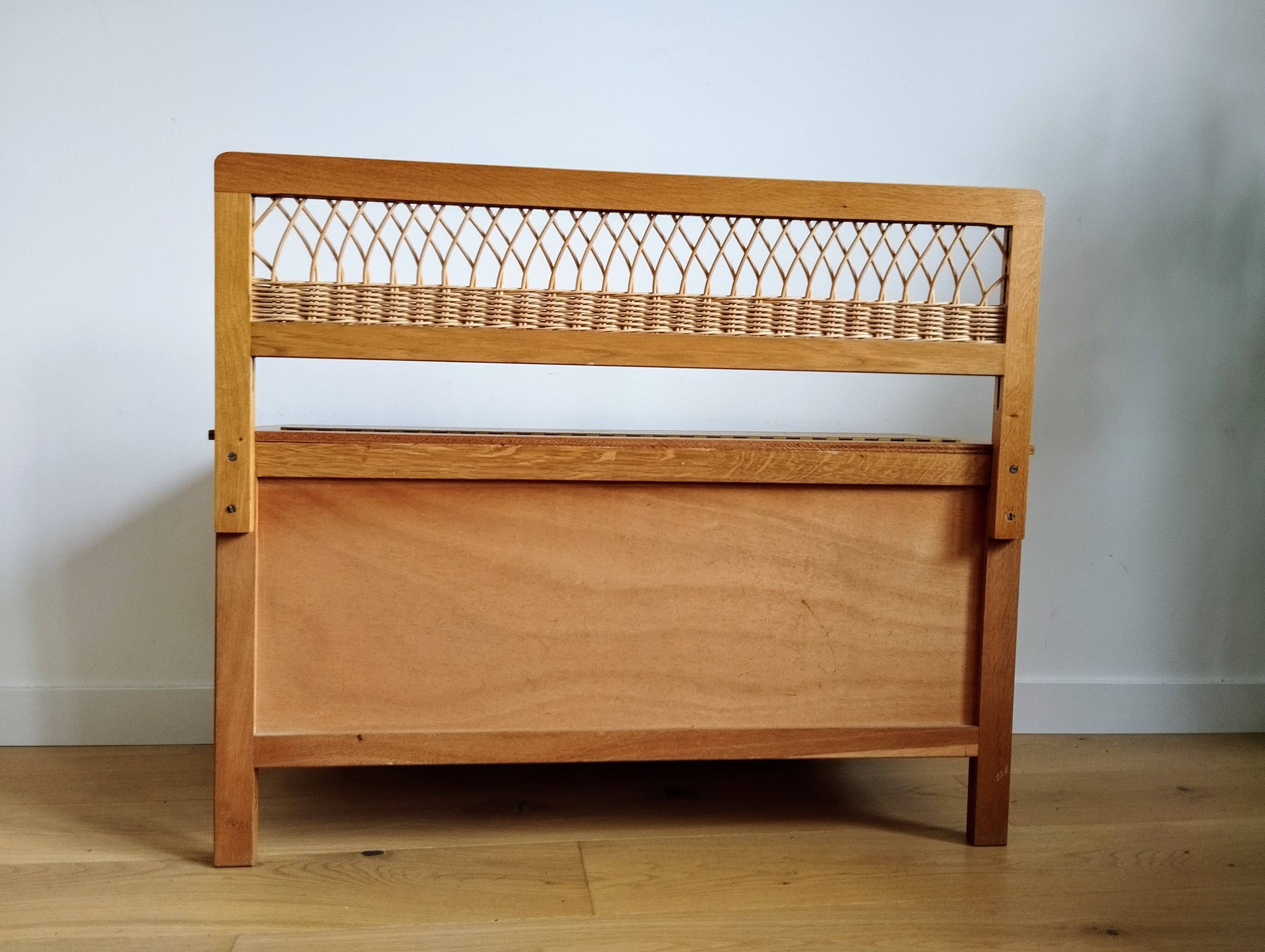 Vintage wooden and rattan trunk bench