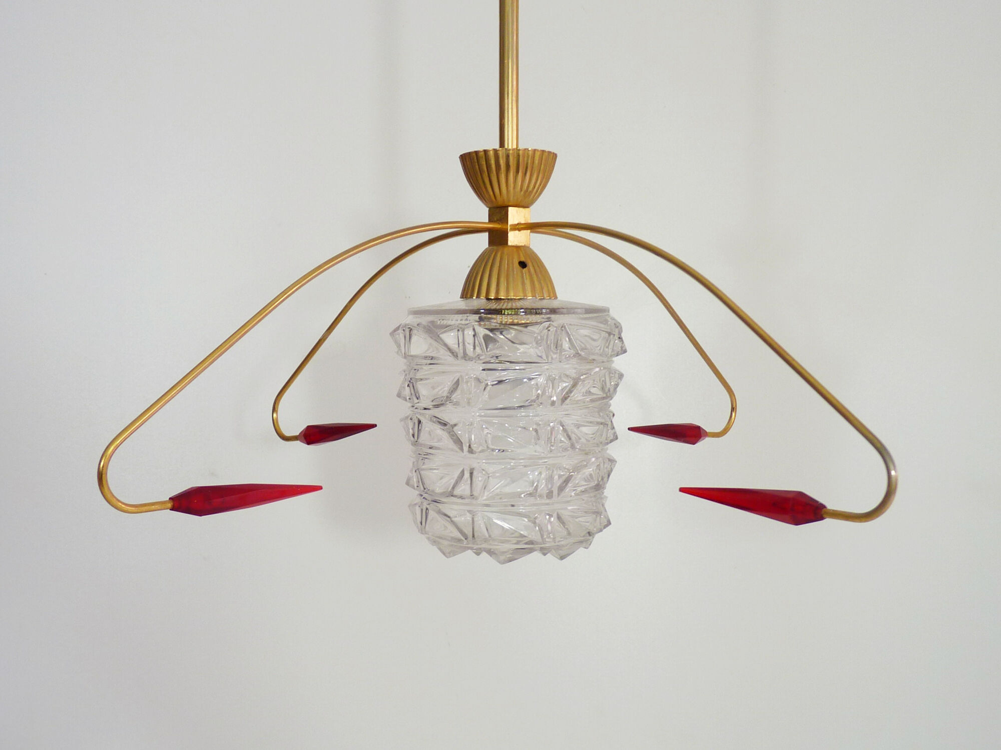 Brass chandelier with glass globe, 4 arrows
