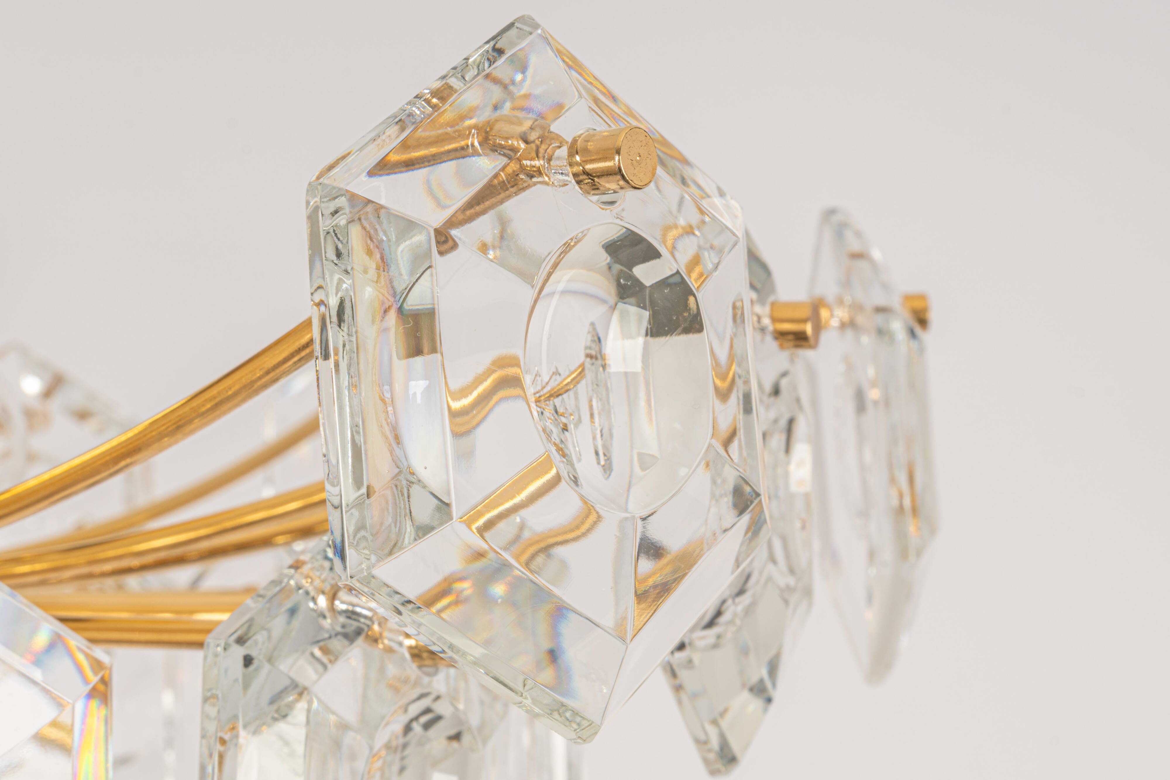 Ceiling light, brass and crystal glass by Kinkeldey, Germany, 1970s.