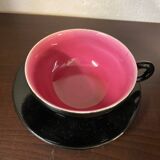 Set of 6 1960s coloured cups st clement faience with their saucers