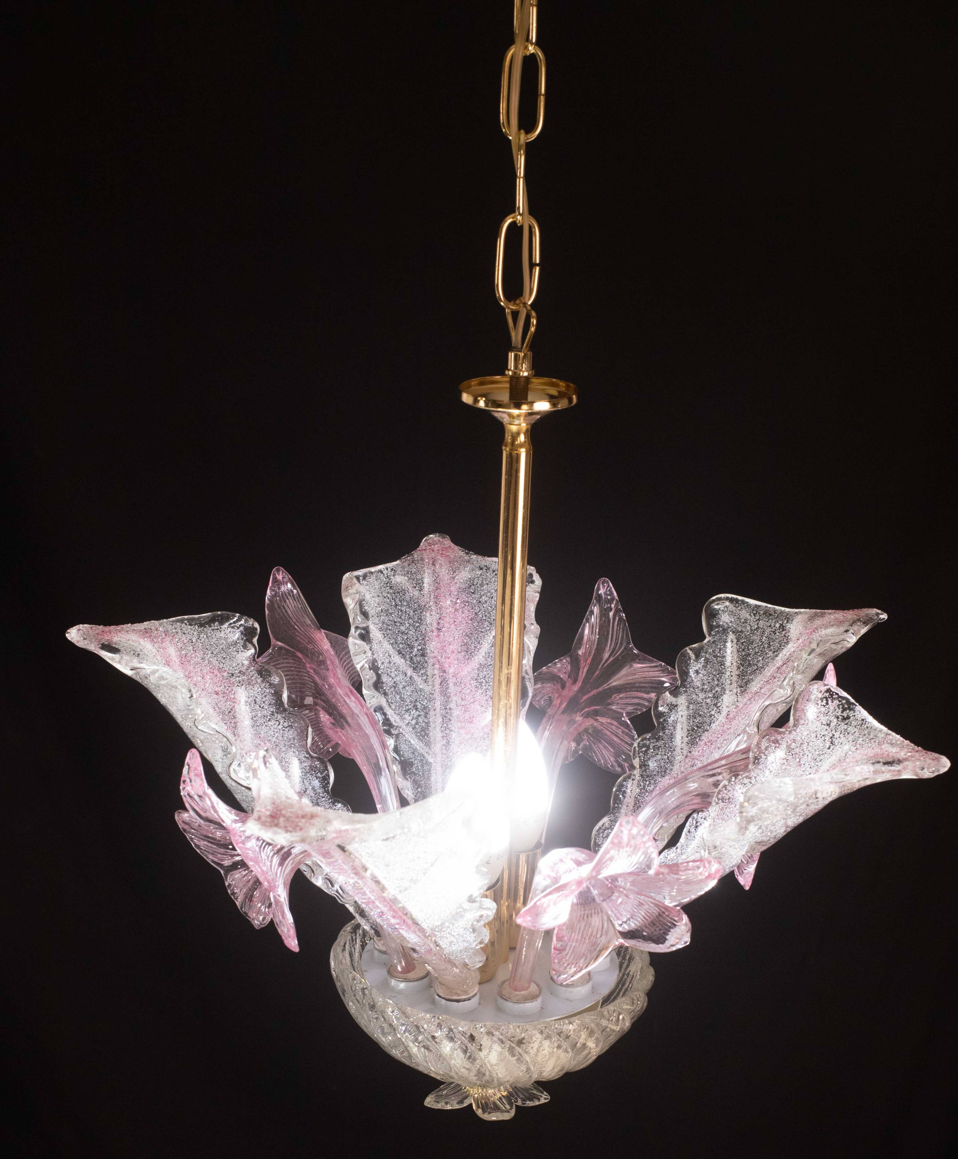 Charming Vintage Pink Flowers Murano Chandelier, 1970