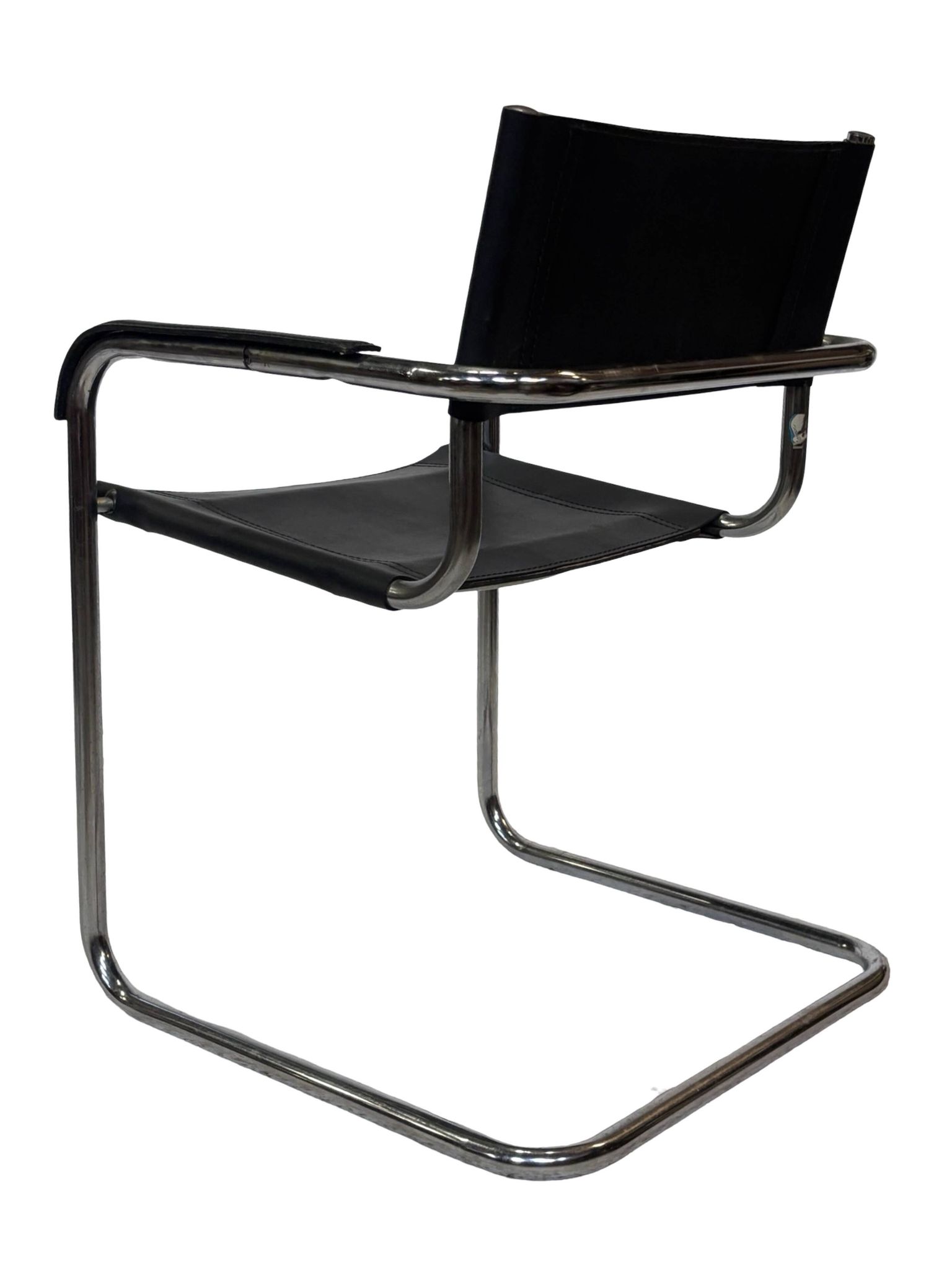 Set of 4 bauhaus cantilever chairs black leather and chrome design 80's