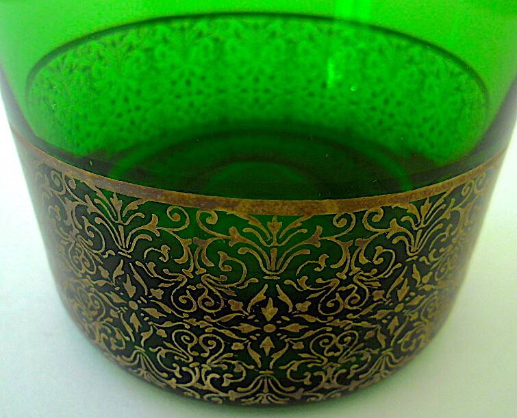Set of six green smoked crystalline whiskey glasses