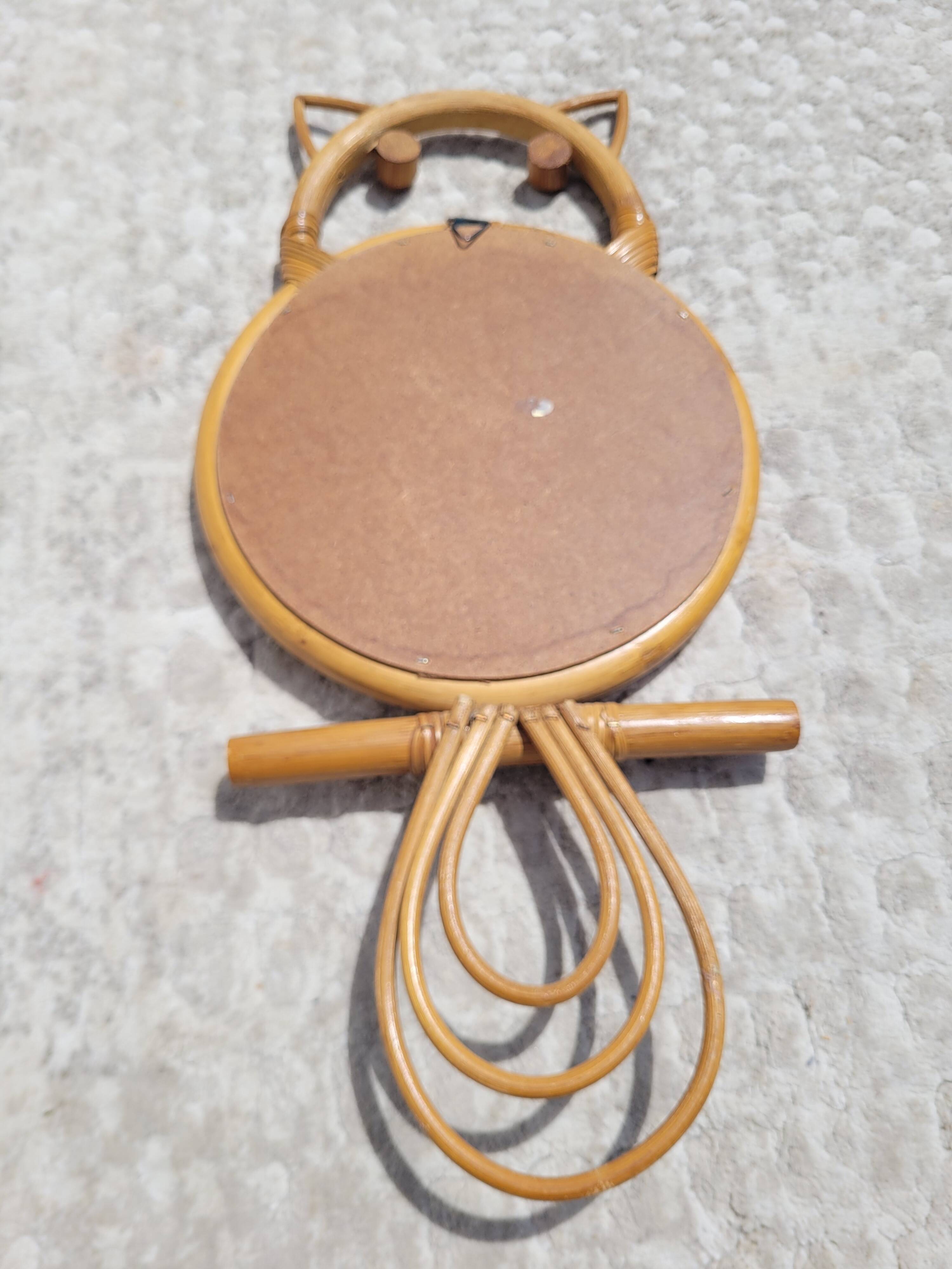 Miroir chouette en rotin vintage